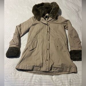 Zara XS Women's Tan Jacket - Removable Faux Fur hood, jacket and cuff inserts